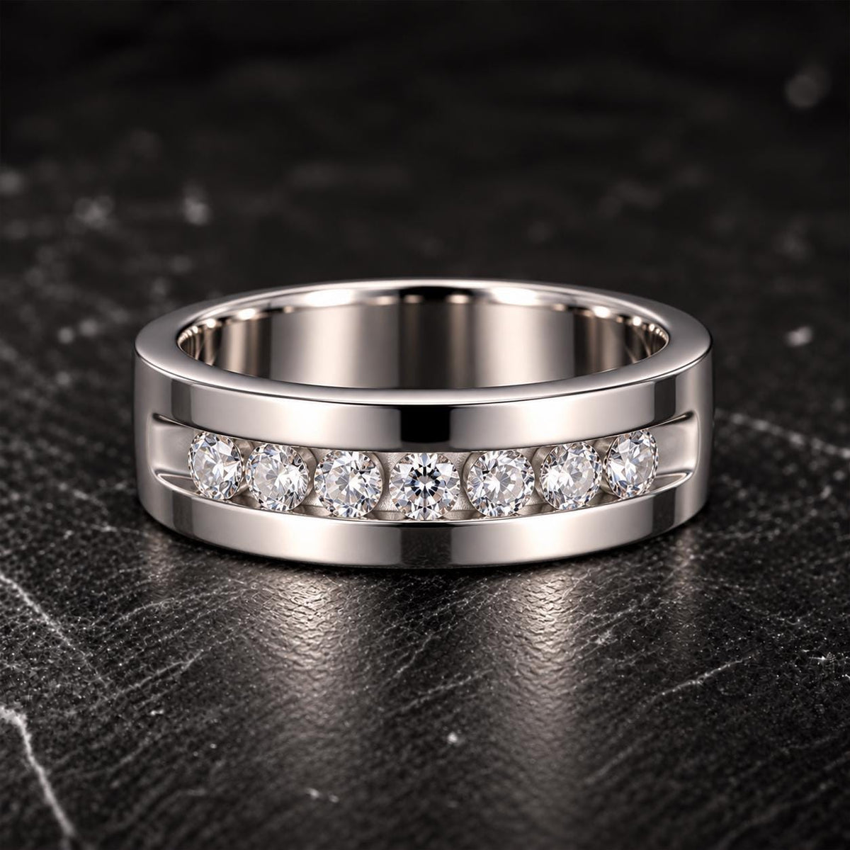 Mens Channel Set Moissanite Wedding Band Ring : 925 Sterling Silver