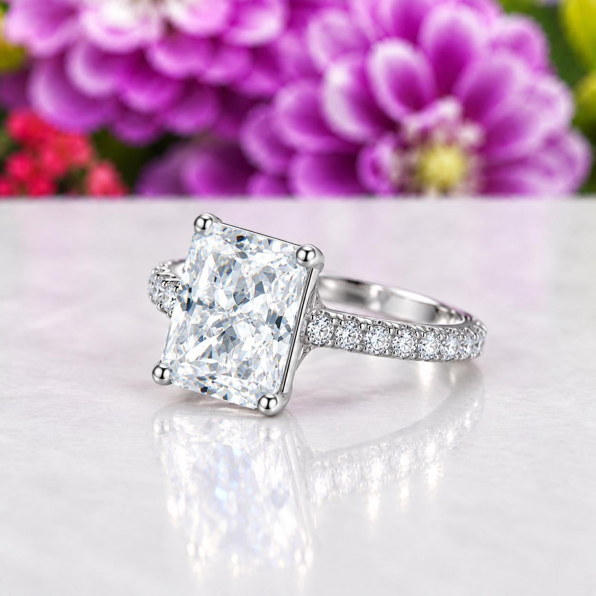 Radiant Cut 3 Ct Moissanite Diamond Engagement Ring : 925 Sterling Silver