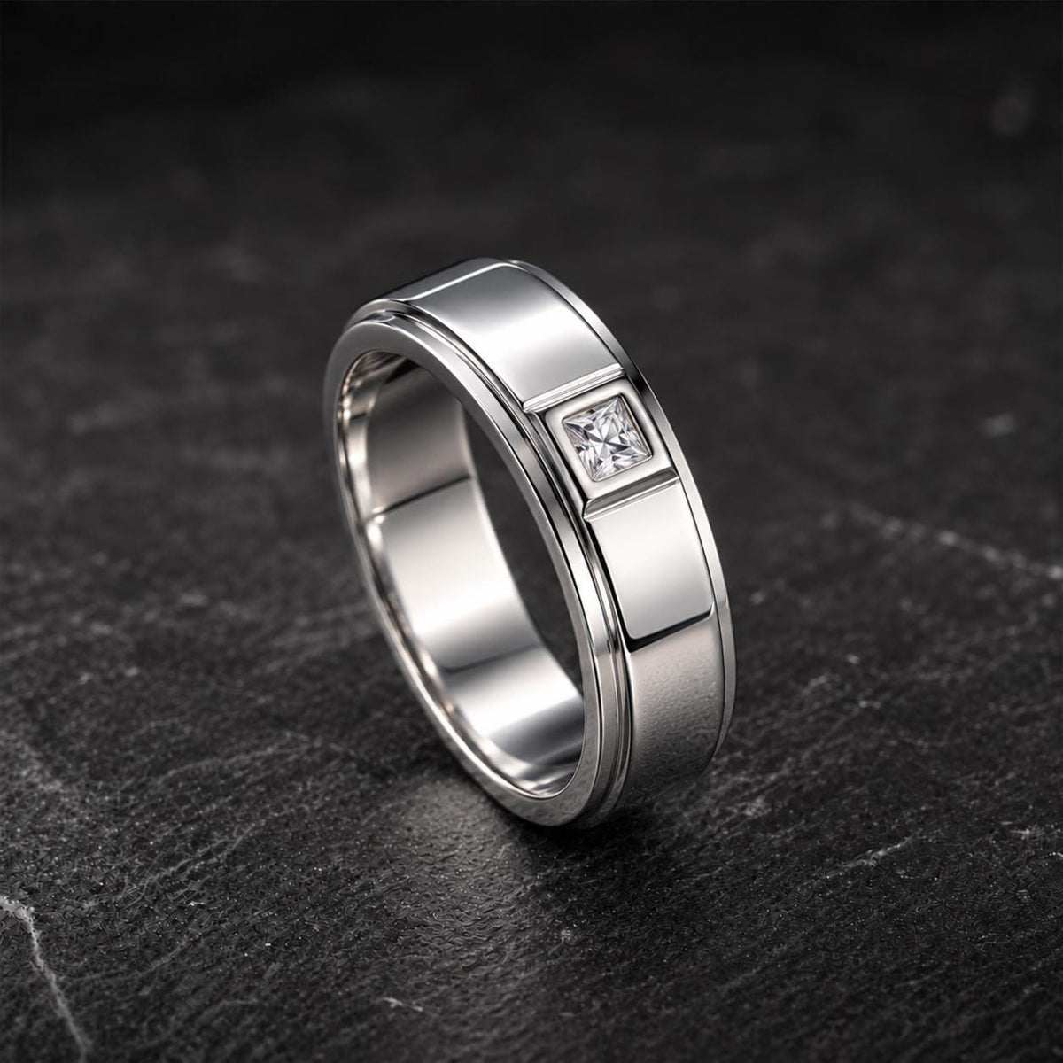 Mens Wedding Band .5 Carat Moissanite Ring : 925 Sterling Silver