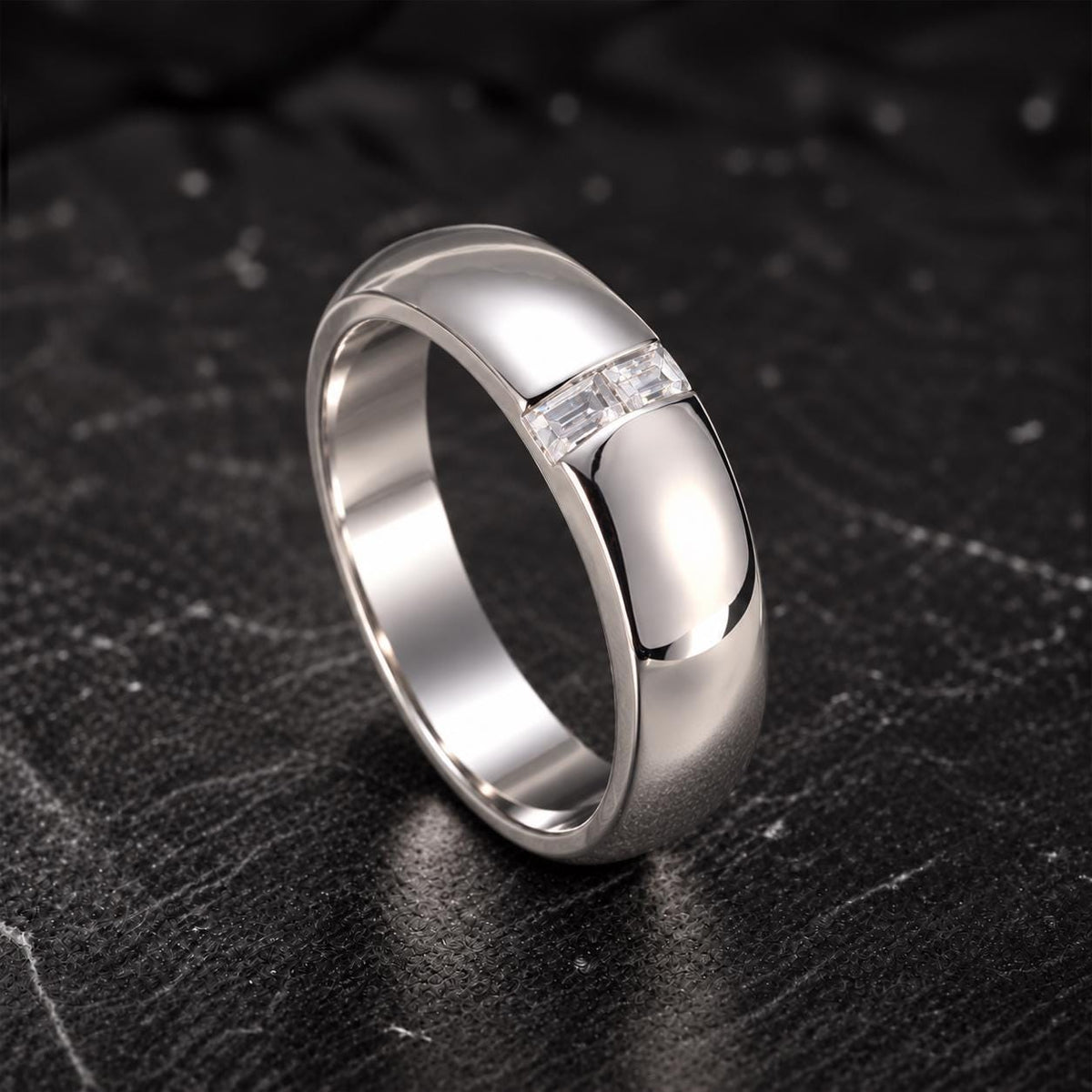 Mens Double Emerald Cut Moissanite Diamond Wedding Band Ring : 925 Sterling Silver