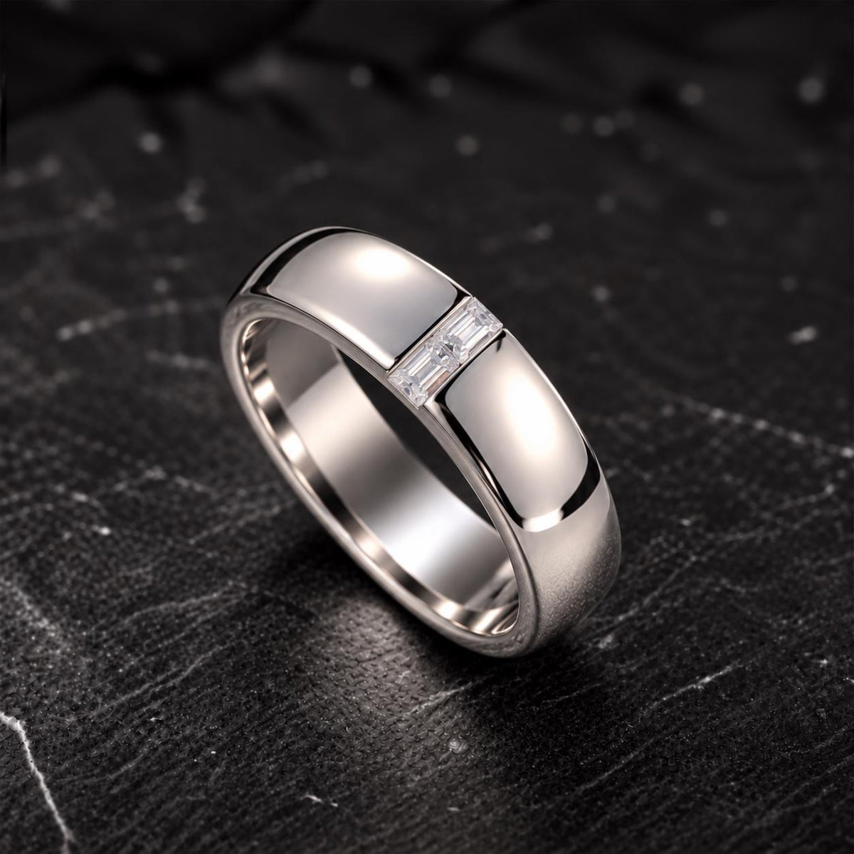 Mens Double Emerald Cut Moissanite Diamond Wedding Band Ring : 925 Sterling Silver