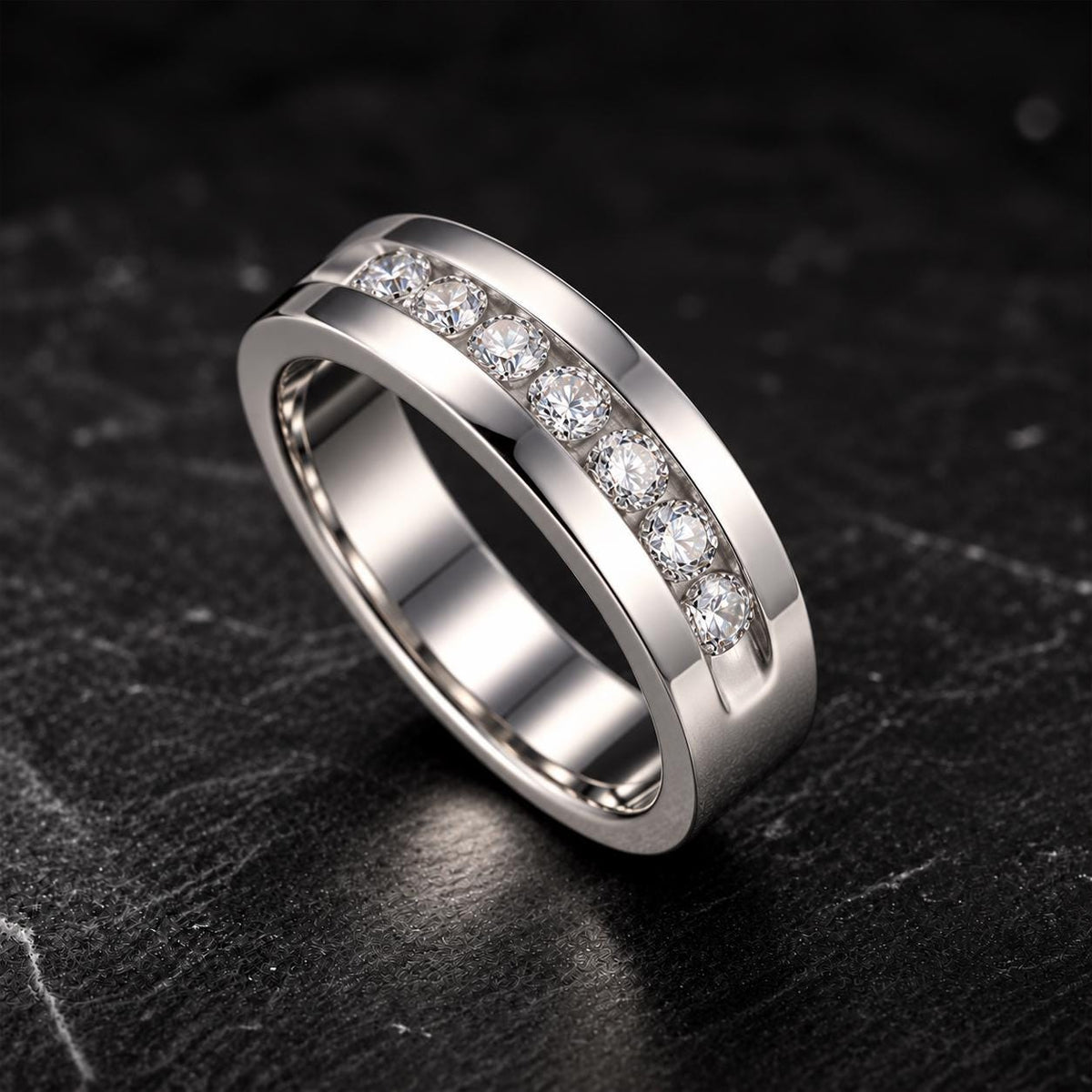 Mens Channel Set Moissanite Wedding Band Ring : 925 Sterling Silver