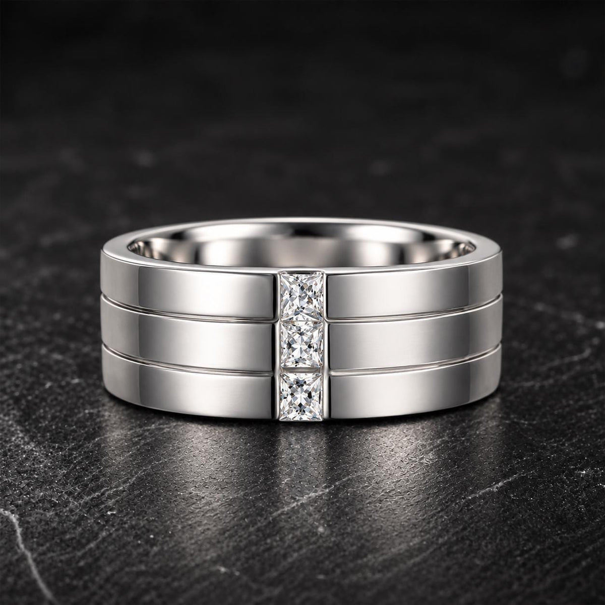 Men's Channel Set  Moissanite Diamond Wedding Band Solid Sterling 925 Silver Ring