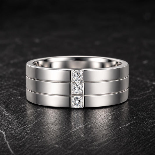 Men's Channel Set  Moissanite Diamond Wedding Band Solid Sterling 925 Silver Ring