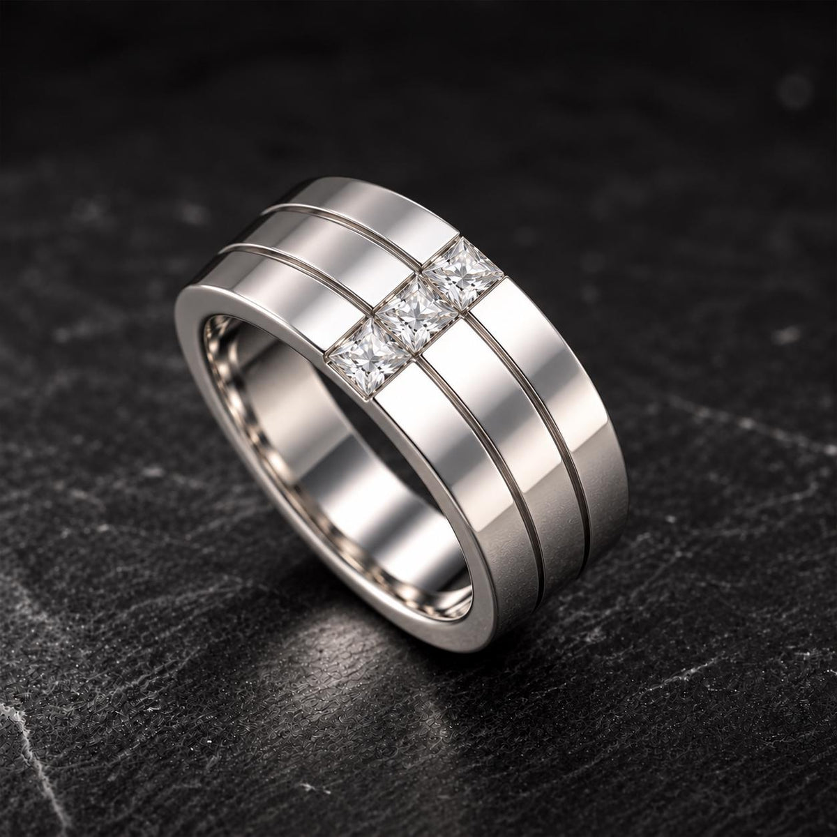 Men's Channel Set  Moissanite Diamond Wedding Band Solid Sterling 925 Silver Ring