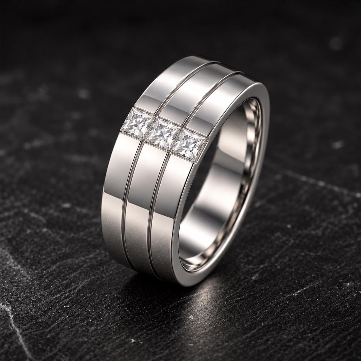 Men's Channel Set  Moissanite Diamond Wedding Band Solid Sterling 925 Silver Ring