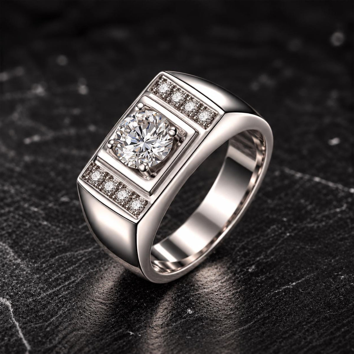 Mens Moissanite 1 Carat Wedding Band Ring : 925 Sterling Silver