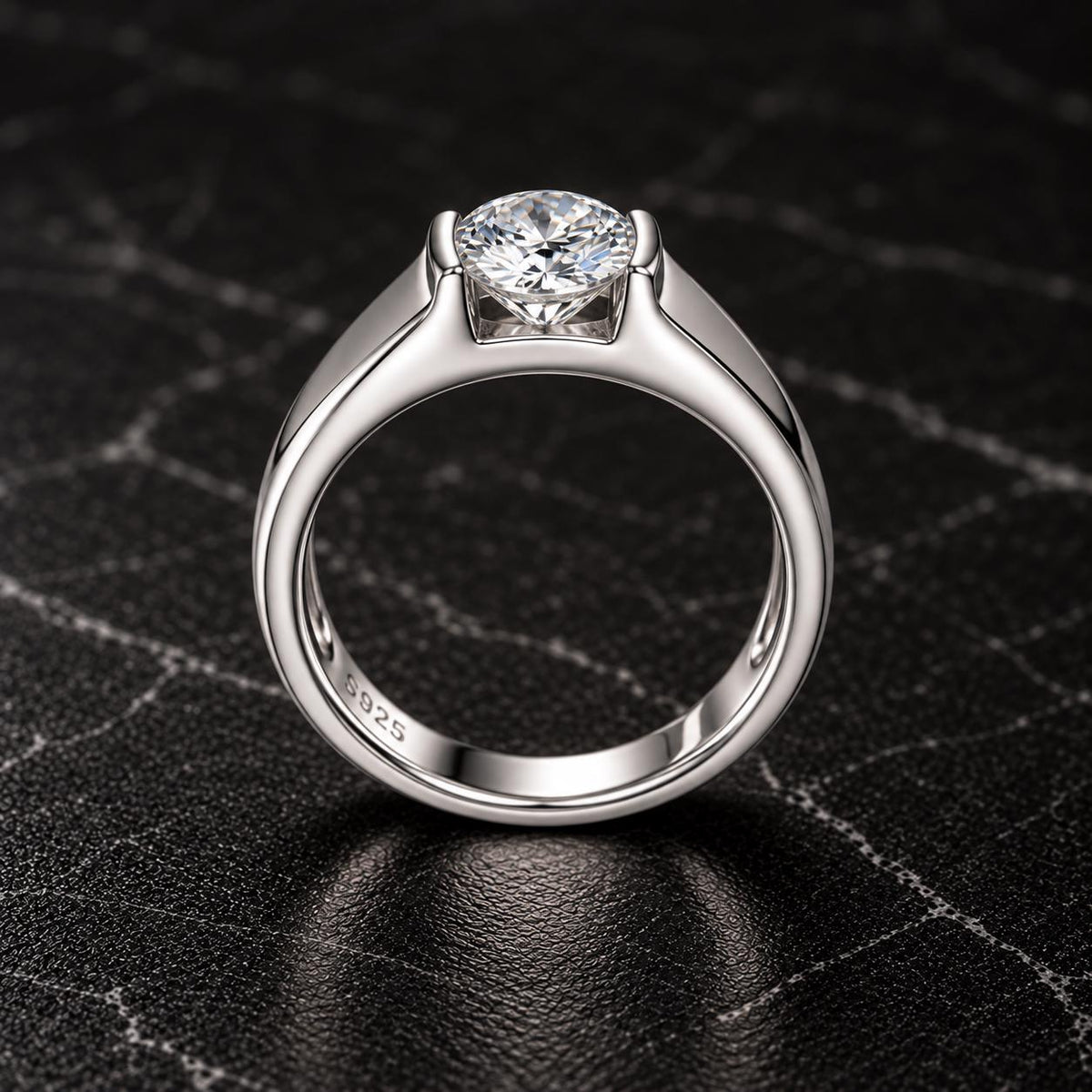 Mens Round Cut Moissanite 1 Carat Wedding Band Ring : 925 Sterling Silver