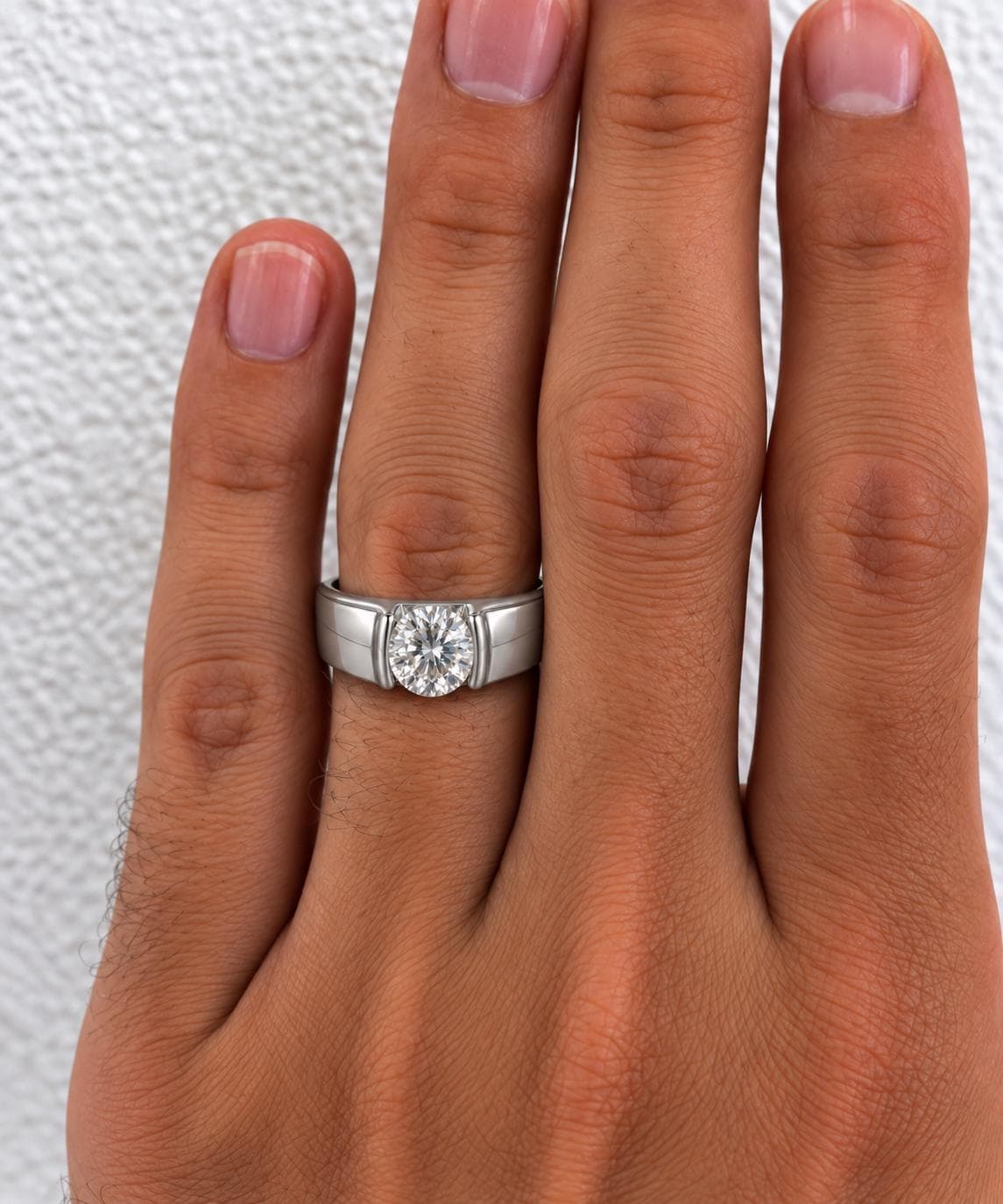 Mens Round Cut Moissanite 1 Carat Wedding Band Ring : 925 Sterling Silver
