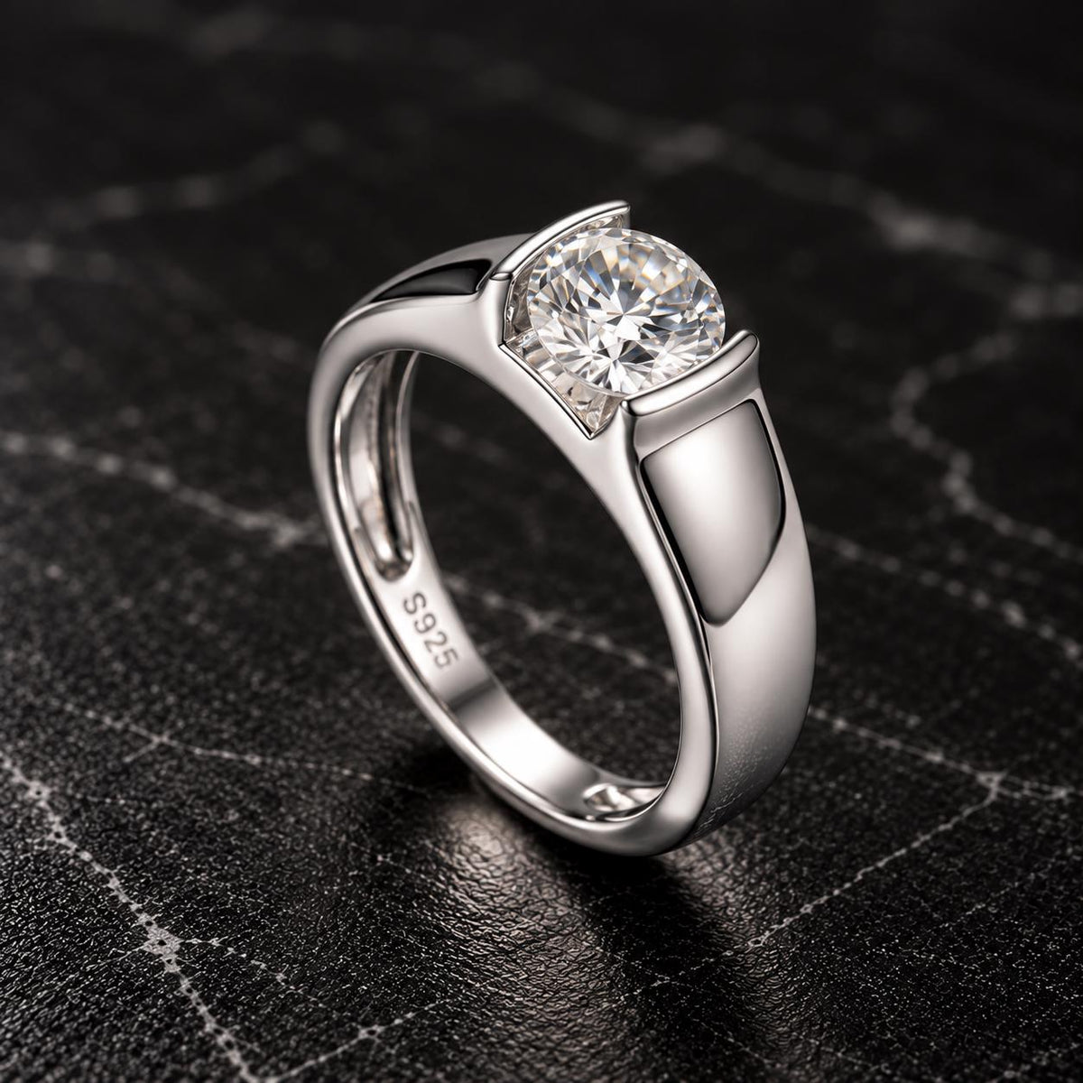 Mens Round Cut Moissanite 1 Carat Wedding Band Ring : 925 Sterling Silver