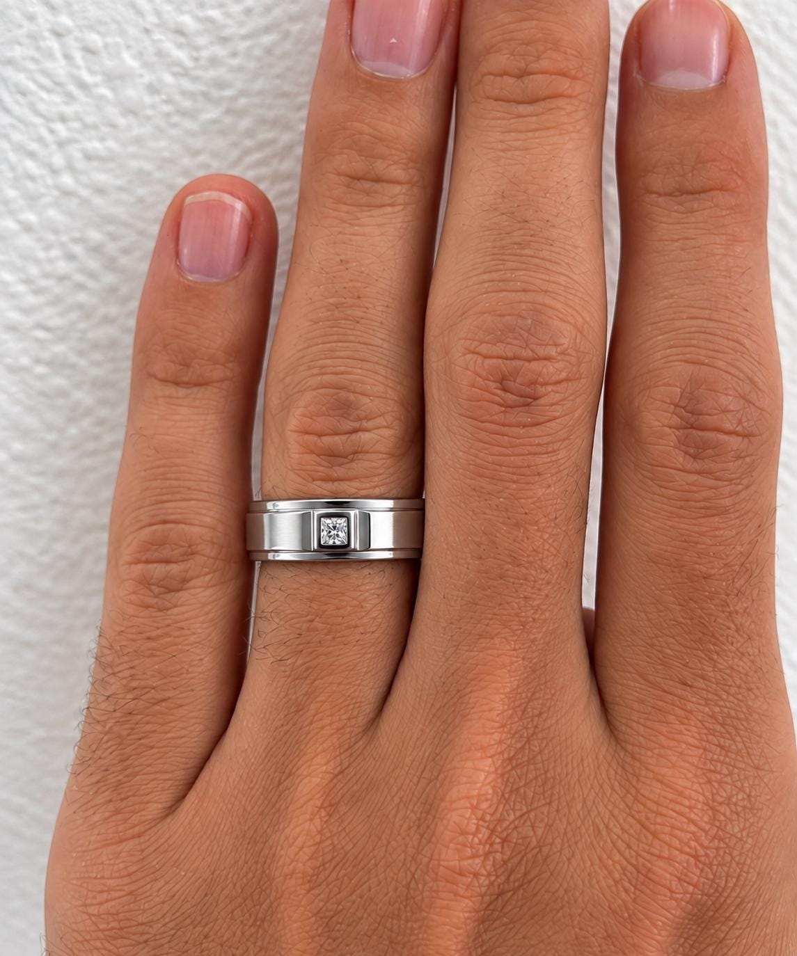 Mens Wedding Band .5 Carat Moissanite Ring : 925 Sterling Silver