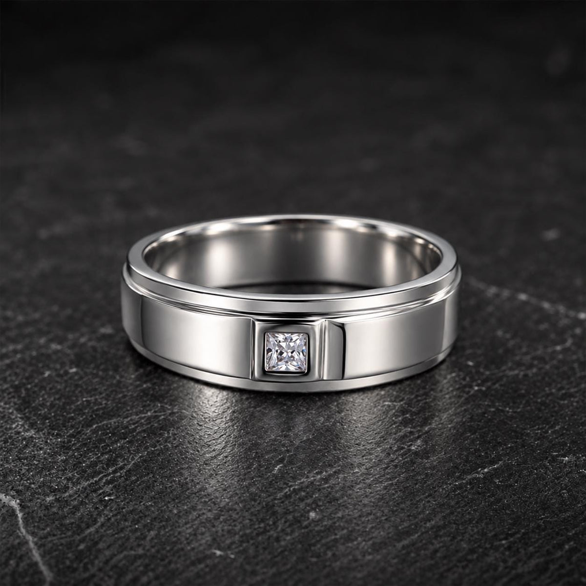 Mens Wedding Band .5 Carat Moissanite Ring : 925 Sterling Silver