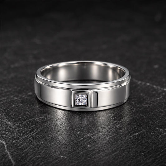 Mens Wedding Band .5 Carat Moissanite Ring : 925 Sterling Silver