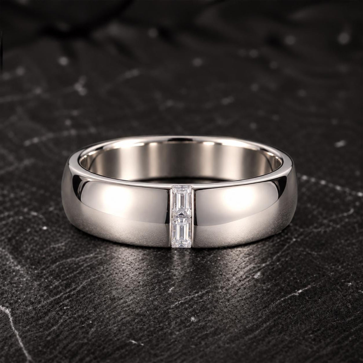 Mens Double Emerald Cut Moissanite Diamond Wedding Band Ring : 925 Sterling Silver